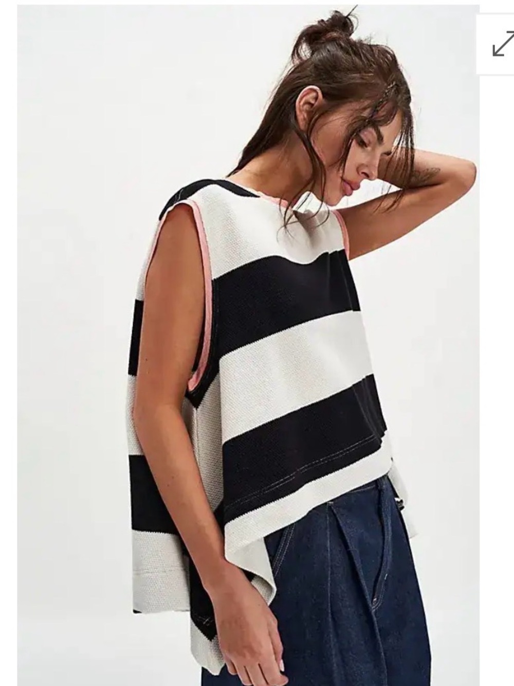 Free People Striped Boxy Tank in Black, White & Pink Trim